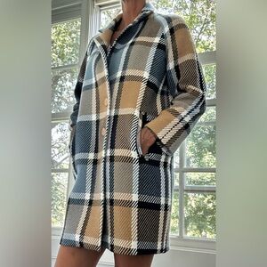 Brusnika plaid mid-thigh length lightweight jacket/coat. Size S/M